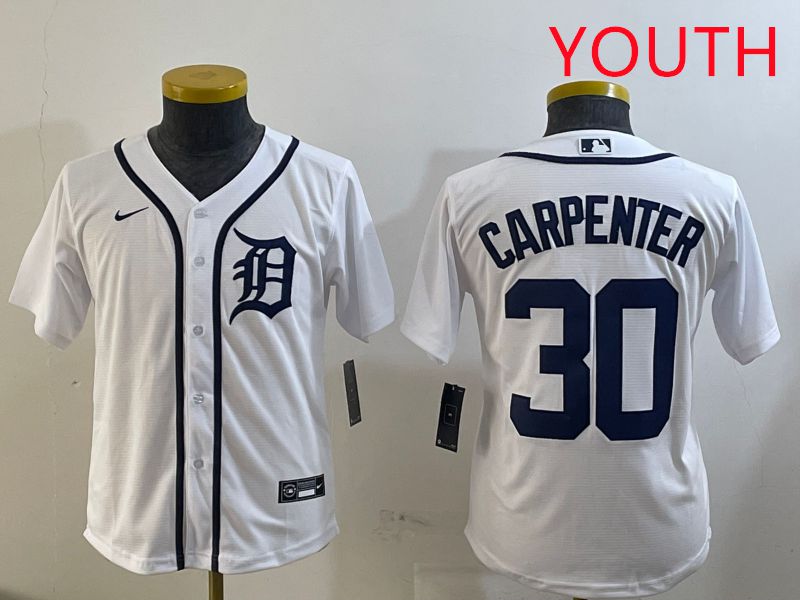Youth Detroit Tigers 30 Carpenter White Game 2025 Nike MLB Jersey style 3